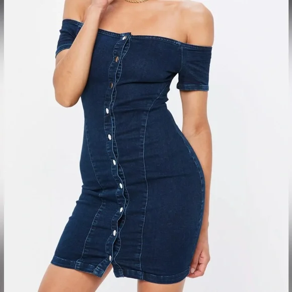 Missguided | Dresses | Missguided Off Shoulder Denim Button Down Dress Us4  | Poshmark